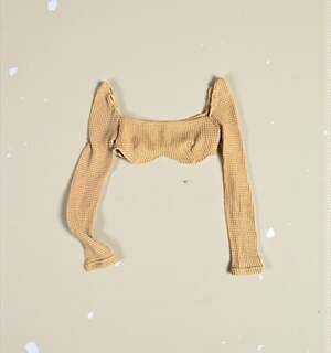 Shein Sahara Knit Long Sleeve Square Neck Scallop Trim Crop Top in Ginger Root